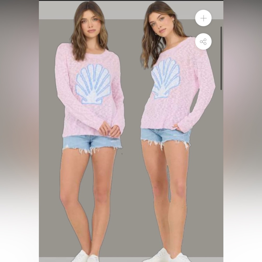 Vintage Havana Light Pink Blue Shell Slub Spring Sweater